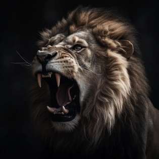 a roaring lion photographed by lee jeffries, expressive eyes, dark background, proportionate body, photo realistic cloths, extreme detail, full body shot