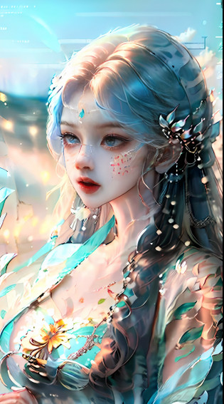 flower  sea?flower  sea?gentleness?Quiet?big breasts beautiful?Beautiful?ren?a beauty girl?Two-dimensional landlady?Two-dimensional girl?detailedlight?brunette color hair?Delicate and pure?Skin is fair, shiny and of the highest quality?tmasterpiece?A masterpiece?extreme hight detail?Delicate portrayal of facial features?Delicate hair portrayal?Delicate eye portrayal?long whitr hair?Jewel-like eyes?Pedras preciosas?solo person?Peerless beauty?4k???Gorgeous Light and Shadows?largeeyes?Green eyes --auto