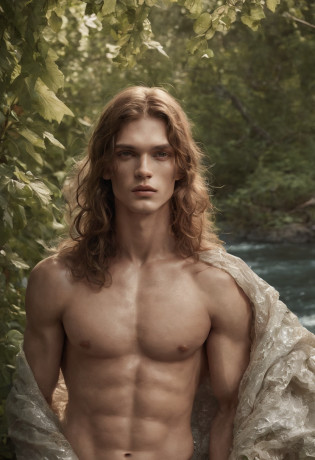 vogue photography, Beautiful Montenegro (light freckles:0.8) And a shy smile, (Muscular:1.4), Handsome fully naked male model with long hair sitting by the river, Sweaty, It's all sweat, bareness, steven klein, Melt Arras and Marcus Pigot, mert and marcus, ryan mcginley, artem, inspired by Konstantin Somov, Danila Tkachenko, photography alexey gurylev, amongst foliage, steven meisel, photography alexey kurylev. Natural skin, Textured skin, (Kagor aesthetics:1.2), (rim lit:1.3), Pastel colors. . elegant, opulent, Flowing lines, Detailed, decor,Simple . Award-winning, professional, Highly detailed