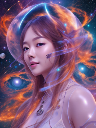 1girl in, A futuristic, Hyper-Realism, Verism,(Masterpiece Portrait Beautiful Girl Galaxy Goddess)?(gleaming skin)?Unevenness of the skin?nffsw?smil?shiny floating weightless hair?Clean face?A detailed face?(FULL BODYSHOT)?perfectly proportions?Quite winding?smil?radiant eyes?hovering?Grab the universe?etheric?hallucination?powerful legs?creation?top-quality?2050?8K?nffsw?lut?Accretion disc?nebulas?supernova?Blue World?