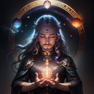 Meditating man with third eye between eyebrows?chinese mythology?Iridescent Universe?universes?Beautiful universe?Mysterious art?Mysteries of the universe?Fantasyart?The Abyss of the Universe?Lumiere?Shines?Peace of mind