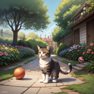 um gatinho, um coelho, uma coruja, um ratinho, uma fonte dos desejos em um parque com flores, fountain of water, Fundo do jardim real, scenery art detailed, pintura detalhada 4K, pintura digital altamente detalhada, pintura digital altamente detalhada, detailed scenery�width 672, pintura digital detalhada --auto