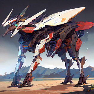 A close-up of a robot with a big body and a big head, mecha animal, cool mecha style, mecha art, pterosaur mecha, mecha antelope, modern mecha anime, mecha anime, anime large mecha robot, mecha inspiration, fighter mecha sheep, mechanical creature,