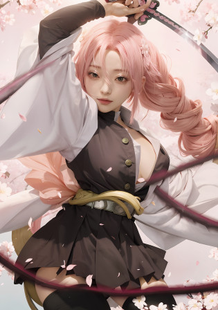 anime girl with pink hair holding a sword and a flower, haruno sakura, sakura haruno, sakura petals around her, best anime 4k konachan wallpaper, sakura kinomoto, sakura haruno in slug sage mode, inspired by Nishikawa Sukenobu, guweiz on pixiv artstation, anime styled digital art
