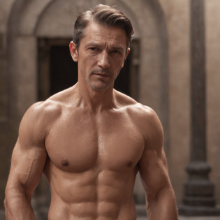 (professional 3d render:1.3), (Realistic:1.3), most beautiful artwork photo in the world, features tanned and shiny men, ((A middle-aged melancholy Caucasian man wears an (underwear:1.4), (black slicked back hair), (trimmed stubble), (tanned skinny body:1.4), barefoot, (full body shot:1.3), standing in the church, repentance, repent, penance)), tanned skin, bronzed skin, sweaty body, tanned body, full body 8k unity render, action shot, skin pore, very dark lighting, heavyshading, Detailed, Detailed face, (vibrant, photograph realistic, Realistic, Dramatic, Dark, Sharp focus, 8K), (Intricate:1.4), decadent, (Highly detailed:1.4), Digital painting, rendering by octane, art stations, concept-art, smooth, Sharp focus, illustration, Art germ, (loish:0.23), wlop ilya kuvshinov, and greg rutkowski and alphonse mucha gracias, (Global illumination, Studio light, volumettic light), CGSesociety,art stations