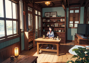 Female Taoist?incense burner table?desks?inside the house