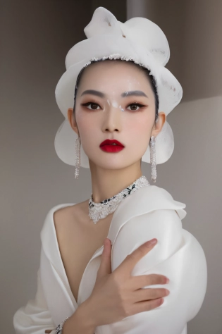 arafed image of a woman in a white dress and a black hat, official dior editorial, photo from vogue magazine, geisha hairstyle, white hime cut hairstyle, elegant japanese woman, editorial of dior magazine, inspired by Pan Yuliang, dior campaign, japanese model, inspired by Gao Qipei, chaumet style, vogue editorial, jingna zhang