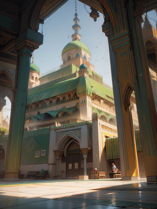 arafed building with a green roof and a green roof, moroccan mosque, with beautiful mosques, moroccan city, mosque, islamic architecture, morocco, moroccan, moorish architecture, inspired by Alberto Morrocco, beautiful image, stunning image, arabic architecture, imposing, incredibly beautiful, 3 4 5 3 1, minarets, islamic, mesmerising