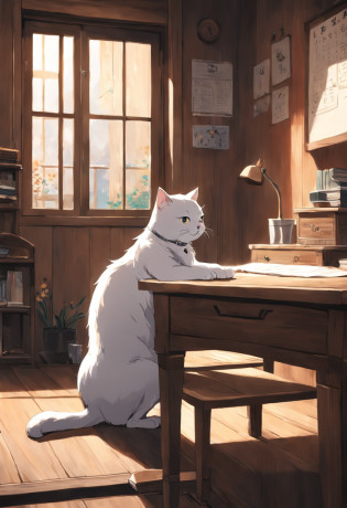 There was a white-gray cat sitting on a wooden table in front of the window, Shot with Sony Alpha 9, The cat on the table in front of her, sittinng on the desk, sittinng on the desk, Shot with the Canon 8 0 D, Cat on the table, Sit on the lab table, sitting on a stool, Fat cat on the table, sittinng on the desk