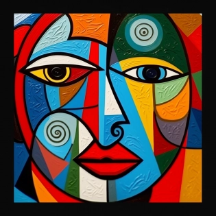 woman's face, pable picasso, cubism, vibrant colors --ar 1:1 --quality 2 --s 750 --v 5. 1