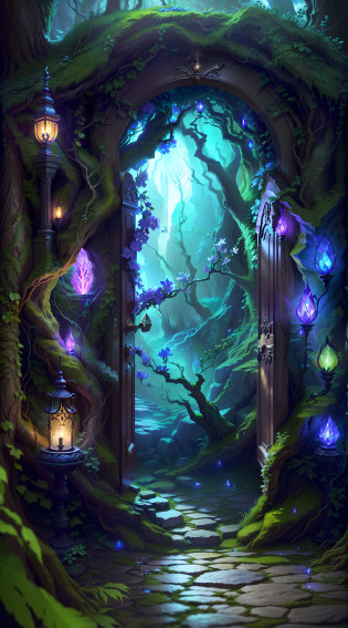 a close up of a doorway with a stone floor and a stone floor, enchanted magical fantasy forest, magical fantasy forest and moon light, enchanted and magic forest, magical forest backround, fantasy magical vegetation, magical environment, forest portal, magic portal to another world, beautiful render of a fairytale, magic doorway, fantasy forest landscape, fantasy forest environment, magical forest background