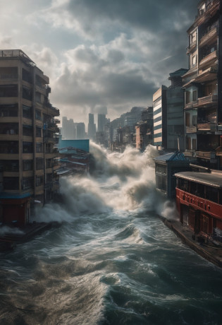 tidal waves?Armageddon?Greatwave????The run-down city creates a cinematic cityscape