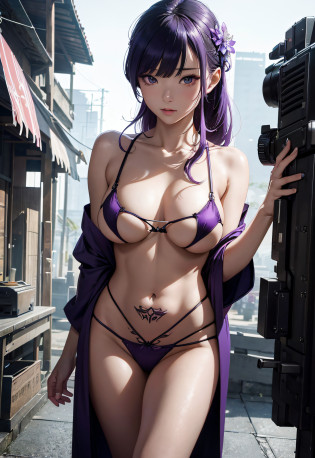 (8k, RAW photo, highest quality, master), (realistic, photorealistic), very delicate and beautiful, very detailed, cool, cool, robotic, smart, full-body, ren, cyborg, elegantly, beautiful background, octane rendering, HR giger style, professional lighting, photographer quality, full body, professional lighting, photographer quality, absurdity, machine, mechanic, knight, Shot with Canon EOS R5, shot with Canon EOS R 5, mechanical yukata, (8k, RAW photography, top quality, masterpiece), (realistic, photorealistic), 30 years old, bright hair color, very delicate and beautiful, very detailed, cool, cool, sexy woman, skin exposed, female genitalia seeming, stylish, cyberpunk, sexy yukata, cigarette, purple sexy yukata, bondage, exposed breasts, tattoos, pubic hair, are likely to be visible, sensual, futuristic design