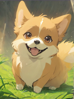 Corgi Chinese illustration movie lighting effects?A corgi dog sits on the grass?His eyes were staring at the screen?Optimize eye detail?A corgi dog sits on the grass?His eyes were staring at the screen?Optimize eye detail?best qualtiy?high detal?best qualtiy?8K, 3Drenderingof?VR5.0 renderer rendering?unreal engine 5 render