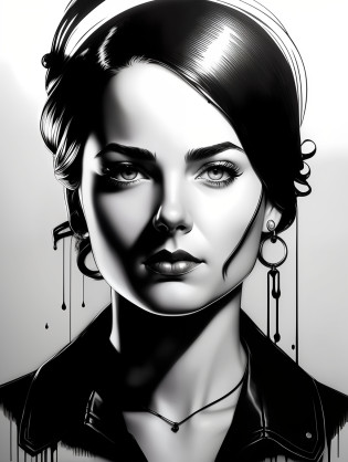 Ballpoint portrait sketch black, dripping, in the style of Norman Rockwell, JC Leyendecker, Jordan Grimmer