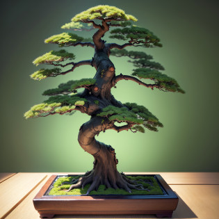 (Masterpiece:1.3), (8k, Best Quality:1.4), black pine bonsai, Moss grows thick at the base of the bonsai, Award-winning work at the World Bonsai Convention, Works like bonsai artist Masahiko Kimura, On the display stand majestically placed in the center of Makuhari Messe, luxury pottery, spotlight, Bonsai illuminated by lights in a dark room, no person
