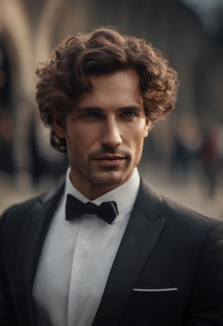 colorful pattern, oil paintings of Flemish Masters, surrealism, beautiful. 
a handsom man, 40 years old, shaven , short curly brown hair.black tight suit, white fit shirt. 
airy, light in contrast, highly detailed, hyperrealistic, ultra HD, vivid colors, highly detailed, UHD drawing, pen and ink, perfect composition, beautiful detailed intricate insanely detailed octane render trending on ArtStation, 8k artistic photography, photorealistic concept art, soft natural volumetric cinematic perfect light