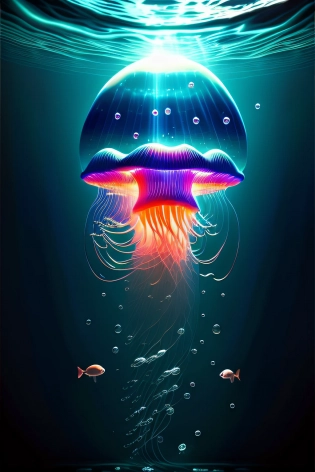 ((Masterpiece)), Multiple Alien jellyfish floating in a fantastical ocean, Sci-Fi, Fantastic, Dramatic lighting, God rays, Underwater particles, bubbles, eerie aesthetic, Aquatic, Vivid colors, UHD, HDR, 8K <lora:epiNoiseoffset_v2:2. 0>Model: Vinteprotogenmix