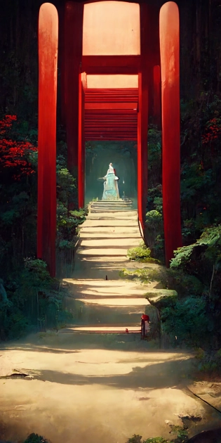 --iw 2 , japanese shrine, red japanese gates, imposing, towering, stairs, in a forest, highly detailed, ::2 Epic composition, Wide angle, low angle shot by studio Ghibli, breath of wild, ghost in the shell ::2 by Kyoto Animation, KyoAni, Studio Ghibli, by Makoto Shinkai, Nausicaa, by Madhouse INC, ????WHITE FOX, by Studio Trigger ::1 concept art, beautiful, dramatic lighting, rule of thirds, perfect composition, 8k --test --ar 9:18 --no blur, blurry, dof --stop 85 --uplight