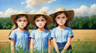 two little girls wearing hats laying on a field of hay, beautiful gemini twins portrait, painting digital adorable, next gen, beautiful gemini twins, twins, lindo pintura digital, Duas meninas, airbrush digital oil painting, Digital painting nice, Arte Digital, Arte Digital, meninas fofas, pintura digital impressionante, epic tale of the twin sisters, bela Arte Digital, Arte ocidental