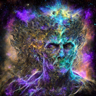 a close up of a person with a purple and blue background, portrait of a cosmic entity, strange portrait with galaxy, in the astral plane ) ) ), astral appearance, galactic dmt entity, nebula aura surrounding subject, glowing black aura, cosmic entity, galactic entity, galactic deity, cosmic horror entity, quality astral projection render, portrait of a cosmic god, astral ethereal
