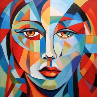 woman's face, pable picasso, cubism, vibrant colors --ar 1:1 --quality 2 --s 750 --v 5. 1