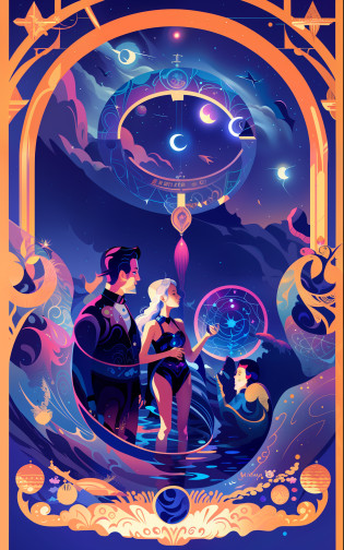 Anime character framed with starry sky background, anime Art Nouveau space display, official fan art like tarot card, [tarot card]!!!!!, Jen Barthel, Celestial Witch, Secret Art Style, Beautiful Celestial Mage, Goddess of Space and Time, Official Art, Star Tarot Card, Art Nouveau Anime, Floating in Space, There Is a Woman Who Drowns in Water, Anime Modern Space Display,  like Tarot Card, Major Arcana Mason Star, Beautiful Water Magician, Star Tarot Card, Secret Art Style, [Tarot Card]!!!!!, Water Witch, Tarot Card Art, Tarot Card Design, Mona, Genshin Impact, Magic Circle, Magic Circle, Writing, Girl Reaches for Circle, Tone T Girl in Water, Girl Holding Star, Water with Stars, Cosmic Water, Fish, Space Fish, Mysterious Atmosphere,  Jellyfish Sanctuary Virgo, Moon Goddess, Ocean Goddess, Priestess of Medusa, Anime Goddess, Jellyfish Temple Virgo 8k like a tarot card, girl holding the moon, golden frame in front, moon behind the girl, waves, girl standing in the waves, fog behind the girl, city in the background, flat style, many details, drowning, falling, back down, profile, stars, waves, space? rjcvbxtcrfz djlf?  njyeobq xtkjdtr? vfubz? rjkleymz