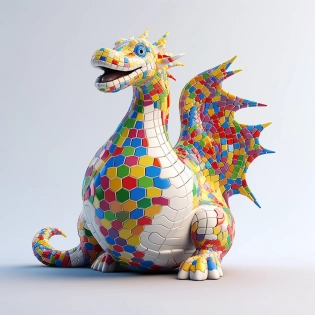 Aroma diffuser, inspired by the colorful, whimsical designs of Antoni Gaudi's Park Guell in Barcelona, with a ceramic exterior in the shape of a colorful, mosaic dragon, detailed, in style of artstation, digital art, hyper detailed, hyper realistic, white background, unreal engine, png 8K, depth of field, --ar 1:1