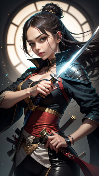 drawing of a woman holding a sword in her hands, she is holding a sword, holding a sword on her shoulder, long sword in her hand, with big sword, pose, while holding a sword, hold a sword, holding a long sword, she is holding a katana sword, posing with a sword, holding a sword, cold shading,   practicing sword postures(colored with cool colors) style of play --auto
