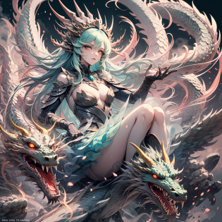 A cyan divine dragon?A long-bodied dragon?A dragon covered in cyan scales?There is also a dragon that wraps around fairies?A long flowing hair?A fairy with delicate facial features?Wear layers of clear and delicate long skirts?nice headpiece?Hand and foot ornaments?Two pairs of slender jade hands?Two long white legs are exposed?best qualtiy?tmasterpiece?style of anime?Beutiful women?Starcloud?meteors?Super beautiful detail eyes?Precise iris depiction
?Super detailed face? ??? Impeccable? Models? textur? lightand shade contrast? professional make-up? realisticlying? rough? Dominant? Characters in frames? Super beautiful background drawn by WLOP? cinmatic lighting? As estrelas? glowworm? aethereal?