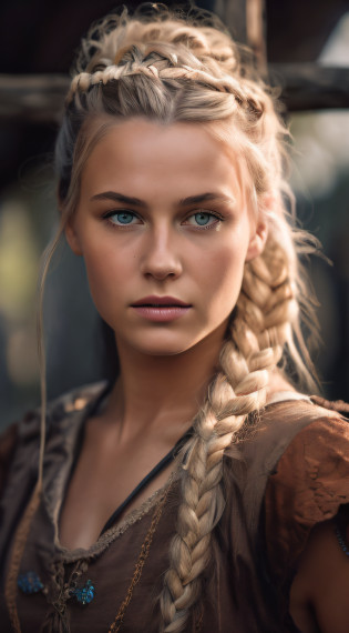 Close-up of a woman with braids and blue eyes, tresses blondes et yeux bleus, Belle femme nordique, Portrait de fille nordique, Swedish blonde woman, Femme Viking, Portrait 60mm, Portrait 50mm, Fille avec tresses, Un portrait complet de la femme nordique, 7 0 mm portrait, high quality portrait, Cinematographic portrait, femme magnifique