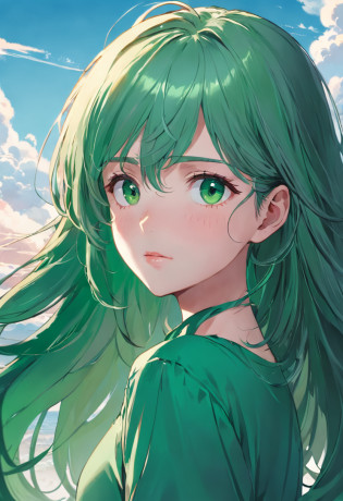 There's a woman in a green shirt, Sarah pale-skinned European girl, 2 Modelo feminina de 24 anos, foto retrato suave 8 k, olhos verdes, foto da mulher jovem, Modelo feminino, modelo muito bonito, retrato de alta qualidade, cabelo cacheado, cabelo longo, muito cabelo