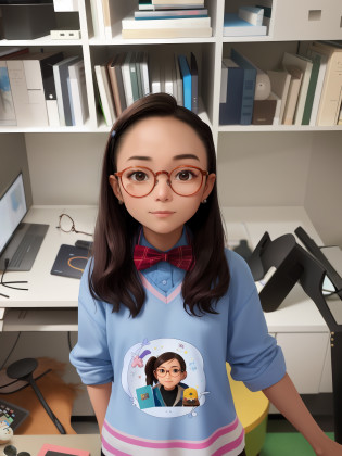 arafed girl wearing glasses standing in front of a desk with a computer, girl wearing round glasses, wearing thin large round glasses, girl with glasses, wearing small round glasses, with glasses, with glasses on, with serious face expression, spectacled, in her art room, she wears harry potter glasses, wearing round glasses, yanjun chengt, jaeyeon nam