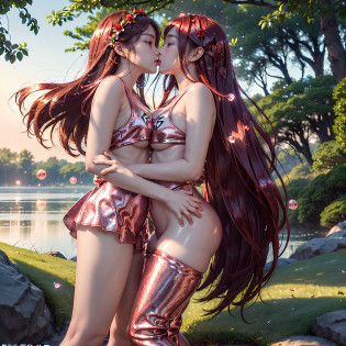((NSFW STILL SHOW?Michelangelo:1.37))?(22 yo Oppai Twins:1.37)?{(from side)|(from back)|(from below:1.2)}?{((Gravure Pose))|((Ass focus))|((Kissing face to face))|(Standing Full Body:1.2)|Wide Shot}?{(Floating hair:1.2)|(Strong wind)|(Ass focus)}?zydG?8K best quality?((Masterpiece:1.2?Hyper-Realism:1.37))?((Detailed KAWAII Face?Detailed Oily Porcelain skin textures?Extremely Detailed))?(brilliant Shining Perfect eyes)?Smooth shading?{bokeH|clear focused}?Soft Lighting with many Follow lights?{Childish|Gigantic Cleavage:1.37}?{(Red metallic shiny nipple sticker:1.47)|(Cut-off shirt with visible underboob:1.25)}?{Flowers|Flower wreath|flower printed ribbon|ssmile|perplexed|seductiv|Different types of hair colors|Twin-tailed}?{(Light Particles)|(Lens Flare)|(Luminescent Particles:0.8)}?{Forest Lakeside|Lakeside Cottage|Before dawn|morning glow|foggy}?Exposed:1.47