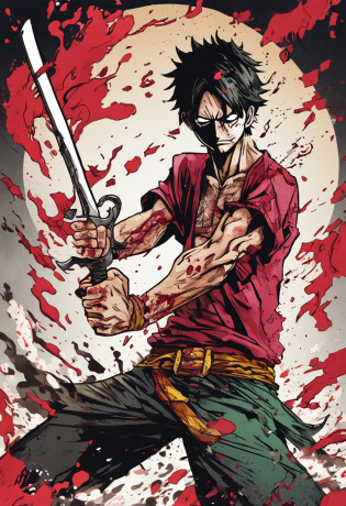 anime character with a sword in his hand and blood on his face, Roronoa Zoro, from one piece, Estilo Eiichiro Oda, inspirado em Eiichiro Oda, Luffy (one piece, one piece artstyle, Retrato de Shanks Le Roux, Estilo One Piece, Obra-prima do anime, imagem vazada, com espada grande, Masterpice de arte, Masterpice
