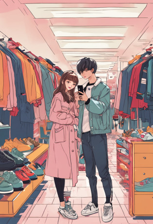 they are posing for a picture in a clothing store with a cell phone, couple pose, lovely couple, couple, ? ? ? ?, ulzzang, ? ? ? ?, with her long, ???, happy couple, in love selfie, sakimichan, lalisa manobal, ???