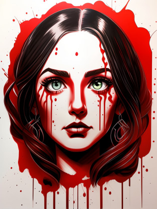 Zom Ballpoint portrait sketch red, dripping, in the style Pixar art style