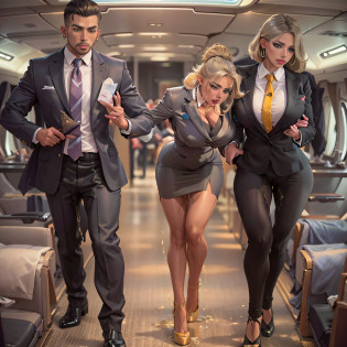 Brazilian, ganguro girl, beatiful face, Bob haircut, Two girls, sexy secretary, muscular legs, muscular calves, Strong legs, muscular hips, wide thighs, Curvy hips, A full body shot, high-heeled sandals, tights in a net, Women's business suit with short shorts, large ring earrings, He really wants to pee, aboard a luxury business jet, Coming soon, wants to pee, desperately wants to pee, Dance with urine, wants to urinate, An expression of shame on his face, confusion, Desperation on the face, crying, pinches the crotch with his hand, crumples the hem of the skirt with his hands, Knees clenched together, Tense posture, Pee-Pee Dance, bites his lower lip, full bladder, terribly wants to go to the toilet, anatomically correct, Realistic,