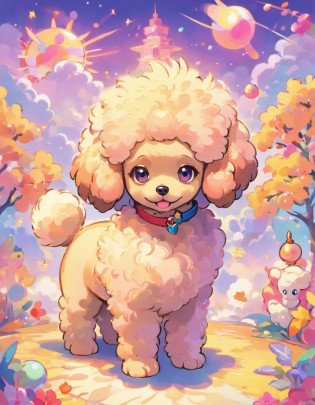 Experience the whimsical world of Naoki Saito through this enchanting Toy Poodle illustration. Naoki Saito's distinctive style is characterized by vibrant colors, intricate details, and a touch of surrealism, and all these elements converge to bring this artwork to life.

In this mesmerizing piece, the Toy Poodle is transformed into a magical creature, its fur adorned with a kaleidoscope of vibrant hues that burst forth from the canvas. Saito's meticulous attention to detail creates a sense of depth and texture in the Poodle's fluffy coat, making you want to reach out and touch it.

Set against a backdrop of fantastical landscapes and dreamlike scenery, the Toy Poodle becomes a fantastical companion, inviting you to explore this captivating world. Naoki Saito's masterful use of color and composition draws you into a narrative that's both playful and profound.

This artwork not only celebrates the beauty and charm of the Toy Poodle but also invites you to embark on a visual journey through the imagination of one of today's most visionary artists. It's a delightful fusion of canine elegance and surreal wonder that's sure to captivate art enthusiasts.

Bring a touch of magic and artistry into your life with this Toy Poodle illustration in Naoki Saito's style, and let it transport you to a world where dreams and reality intertwine,