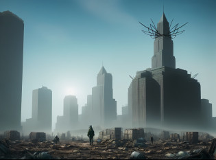Hazy cityscape?Buildings?There are people walking in the foreground, foggy dystopian world, Dystopian alien landscape, An abandoned dystopian city, Dystopian digital concept art, Dystopian digital art, In a dystopian landscape, dystopian scifi apocalypse, dystopian city, in a post apocalyptic city, Dystopian landscape, post - apocalyptic city, in a post-apocalyptic wasteland, dystopian wasteland
