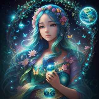 Mother Earth is a majestic and gentle being who displays boundless wisdom and compassion. Her figure is tall and elegant, like a majestic mountain, exuding a quiet and stable power. Her skin is like smooth earth, flowing with green grasslands and blue rivers. The body is covered with a colorful and gorgeous flower, which exudes a fresh and fragrant fragrance.

The top of her head is covered by a vibrant forest, wooded and singing birds. In this forest, trees are chained in a loop, symbolizing the cycle and connection of life. Her eyes were bright and gentle, radiating wisdom and love. She holds a shimmering blue crystal ball in her hand, representing clear rivers and lakes, symbolizing her protection and protection of water sources.

The voice of Mother Earth is like the chirping of birds in the morning, beautiful and pleasant. She calls the names of all things in loving language, giving warmth and guidance to life. A flock of colorful butterflies and splendid flocks of birds flew around her, as if part of her body extended, symbolizing her close connection and harmonious symbiosis with all living beings in nature.

The existence of Mother Earth is a solemn tribute to life, she is the guardian of the environment and the source of life, making people feel her strength and beauty, inspiring people's sense of responsibility to protect the earth and love nature. Her image is deeply awed and leads humanity towards a future of sustainable development and harmonious coexistence. --auto --s2
