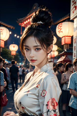 ?????(((tmasterpiece))), ((best qualtiy)), ((intricate and detailed)), ((Ultra-realistic realism)), 4K,1beautiful woman, 25-years old, poneyTail,Ultra-fine yukata,beautiful countenance,Beautiful brown eyes,face perfect,A slender,large full breasts,having a good time, Large fishbowl , Swirling flocks of goldfish, Floating goldfish, Graphic illustration, see fishes swimming,A lot of goldfish, amazing depth, Cutest, Lots of fish balls,Goldfish scooping at a summer festival, (The background is the summer festival of the shrine:1.4), Silver hair, split ponytail, star-shaped pupils, conceptual art, Art Nouveau, Glowing light, nffsw, Textured skin, masutepiece, Anatomically correct, Best Quality, 8K