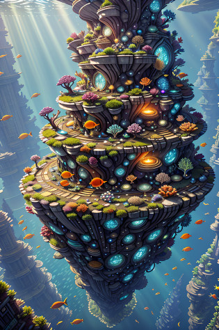 An unknown underwater world?tmasterpiece?(complexdetails), (Complicated details, Ultra detail: 1. 2), (Masterpiece, Best quality)fantasy concept art?ultra-wide-angle,light blues,Maya Flor Frick Jensens,parametric architecture,ray-traced reflection?Blockbuster?Spectacular underwater world?There are schools of fish in the sea, Swim past whales?There is a light source in the middle of the seafloor from top to bottom?Seaweed extends from the bottom of the ground?cyber punk perssonage?Various natural light effects?Authentic and colorful?There is light in the darkness?There is also a real circular coral building?Roundcap corals have many small holes?There are fish swimming in the cave?Near and far?nigth?Light from top to bottom illuminates the entire seabed?cyber punk perssonage?Natural effect is good, Wide shot, Filming under the sea?8k ?????, Photorealistic, epic shot, Cinematic lighting, detailed building, Detailed details?????UHD resolution