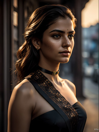 (8k, RAW photos, best image quality, masterpieces, : 1.2), (realistic, photorealistic: 1.37), film grain, photo, rule of thirds, dramatic lighting, medium hair, detailed face, detailed nose, woman wearing Georgette  saree, freckles, collar or choker, smirk, Kolkata street background, Howrah backgroung, India, realism, realistic, raw, analog, woman, photorealistic, analog, realism, full outfit, seductive emotion, dramatic lighting,