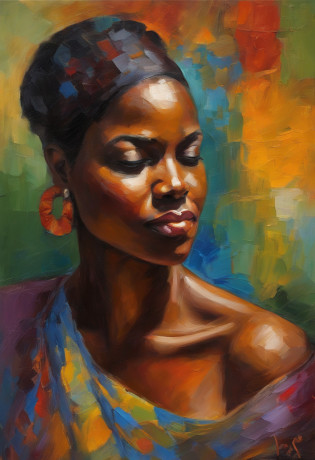 **Post-Impressionism style, black woman, introspective self-portraits, capturing the inner thoughts, emotions, and identity of black woman through evocative and introspective self-representations. --v 4 50** --s 2
