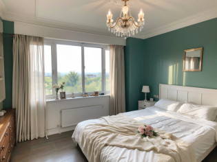 ?masterpiece, best quality?8k, ultra highres?Reallightandshadow?Open the bedroom door?Be immediately amazed by its luxury?The bed is covered with soft and comfortable European satin?It hangs from a feminine lace drapery?It made me feel like I was in a princess's dream?Large, bright windows let in the morning light?Start your day?Ornate chandeliers and delicate ornaments decorate the bedroom picturesquely?Every time you step into it?It all immersed me in luxury and laziness?Enjoy the tranquility of tranquility?