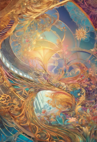 Virtual Scene Design, Rainbow gradient galvanized fiberglass,Surreal visual representation,majestic architecture,Unique,Convoluted,exquisitedetails,(blender,OC Rendering,Natural light,God's Ray Trace,8K),The Glory of God,The Glory of God,celestial realm,heaven,God bless