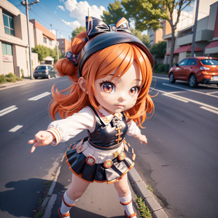 Girl Anime Figure, 3d Rendering by Hitoshi Homura, Trending with Polycount, Conceptual Art, Anime Style 3D, Stylized Anime, Cute 3D Anime Girl Rendering, Anime Girl Running, Anime Moe Art Style, Style as Nendoroid, Cute 3D Rendering, Anime Stylization, Anime girl with orange hair, anime girl running, young anime girl, chibi anime girl, cute!! Chibi!!!, anime girls, witches, girls in uniform, chibi girls, cute anime girls, anime chibi, portrait of cute anime girls, anime girls, cute witches, anime girls with medium long hair, orange hair female anime character, little devilish eyes, little devil, posing in a white dress, chibi, Chibi cute, chibi, mini size, cute girl, 2nd class, 3rd class