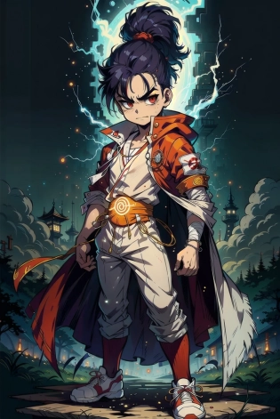 (((Full length portrait))), vibrant colors, original character, action stance, wearing sneakers, spirit energy, (frontal view), smirking, dynamic, (Yusuke Urameshi), (slender:1. 2), spirited, (wearing a school uniform, or bandages and a cloak), clothed, male, teen, determined face, 2d drawn, (Energy:1. 2), Intricate, High Detail, Sharp focus, dramatic, drawn in the style of Yoshihiro Togashi <lora:maplestory:1>