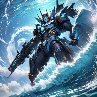 Ridiculous resolution?A high resolution??tmasterpiece?1.4??hyper-detailing?Underwater world?1.3??Blue mechanical titan giant?charge?tidal waves